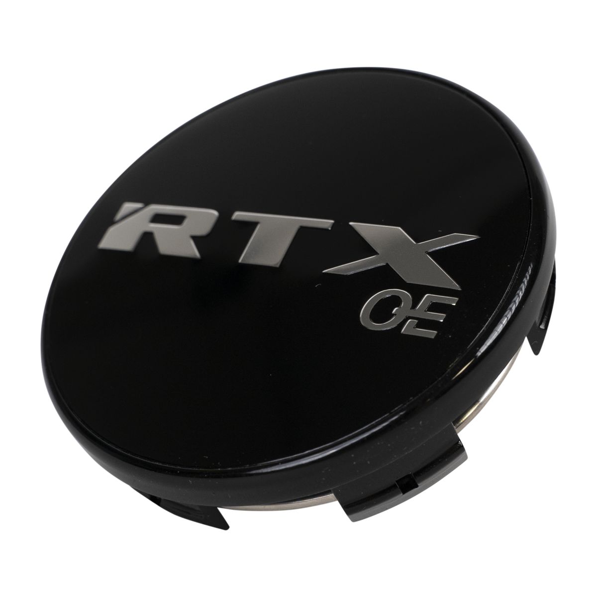 9086K75B1OE - Center Cap Gloss Black with Chrome RTXoe with Black Background