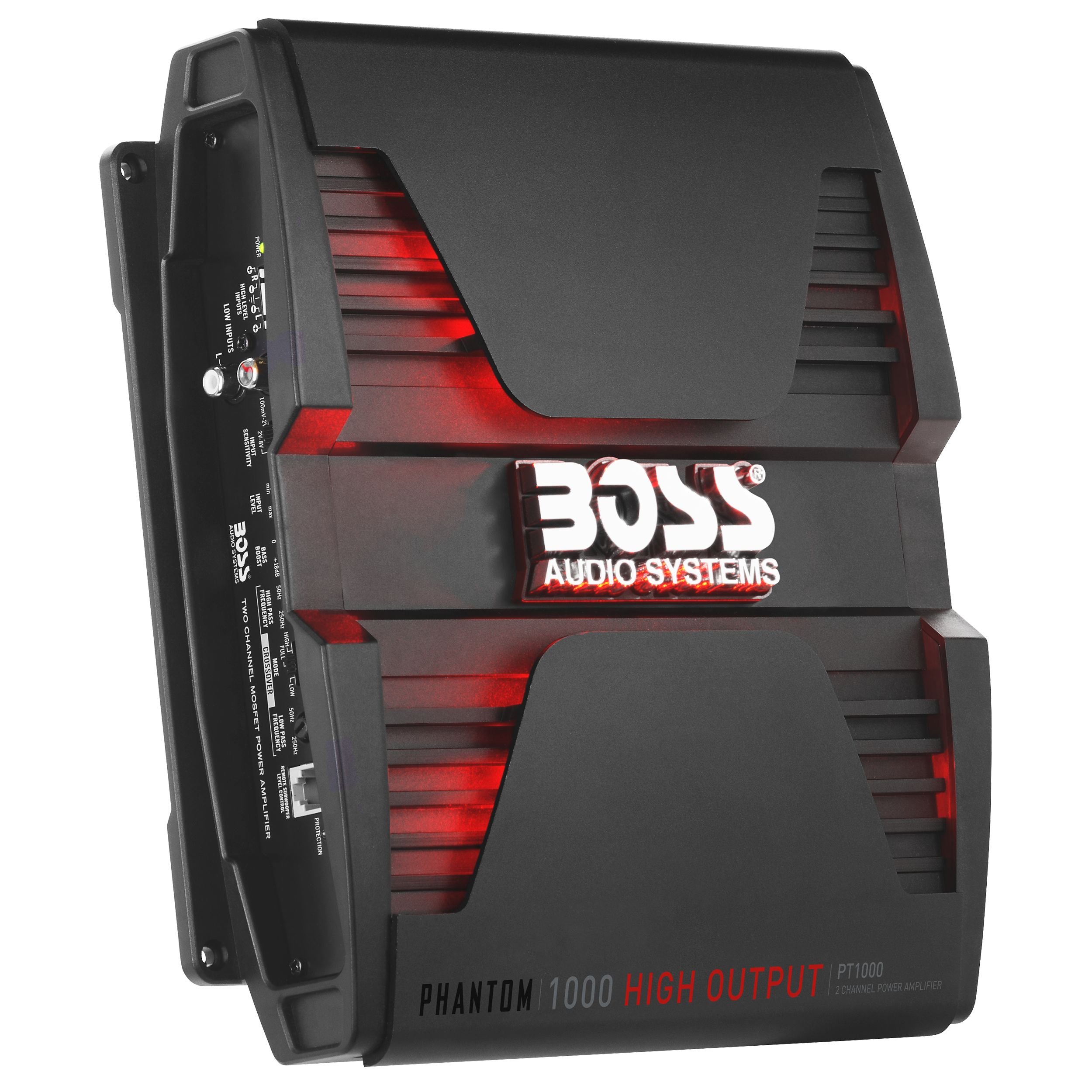 Boss PT1000 - Phantom MODEL 1000W High Output 2 Channel Full Range, Class A/B Amplifier Dim:9.5"L 10.31"W 2.25"H