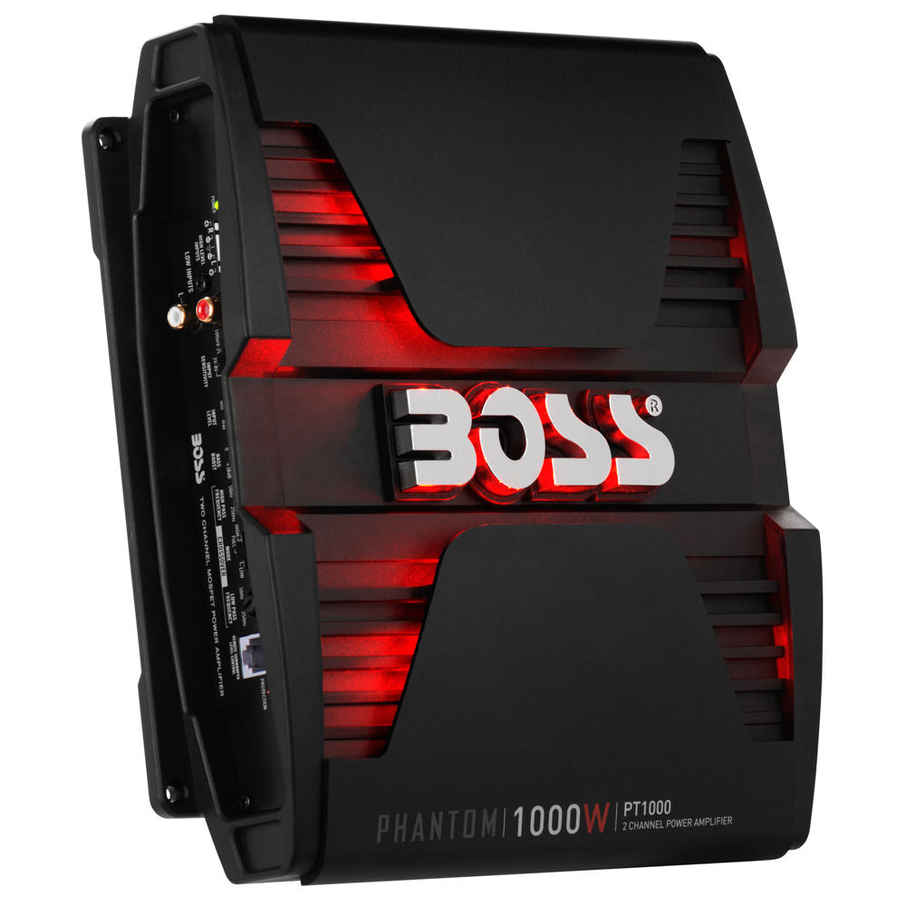 Boss PT1000 - Phantom MODEL 1000W High Output 2 Channel Full Range, Class A/B Amplifier Dim:9.5"L 10.31"W 2.25"H